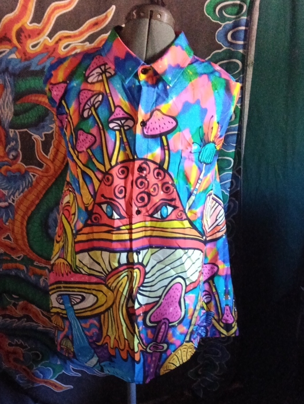 Vibrant Multicolor Psychedelic Mushroom Print Men's Shirt